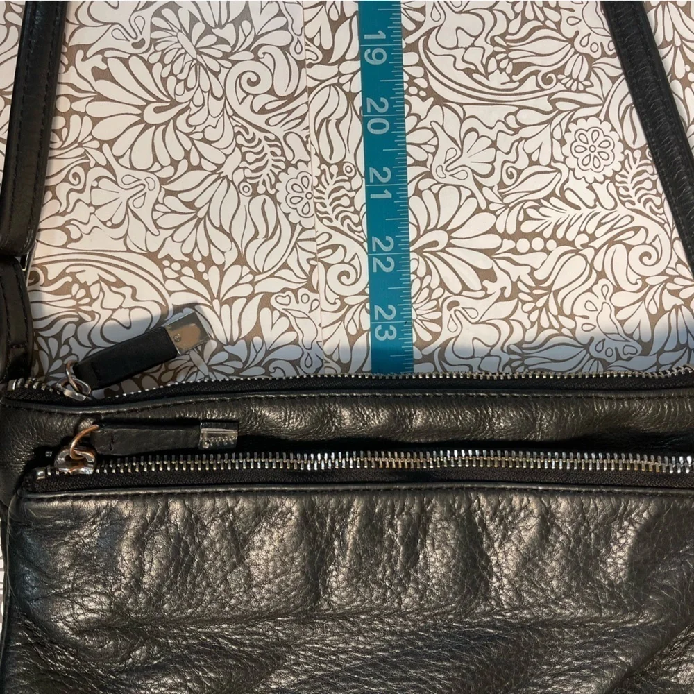 MARGOT Leather Two Zipper Crossbody Shoulder Bag In black leather